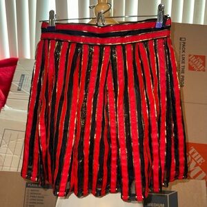 Hesperus Striped Red gold Black pleated Skirt sm